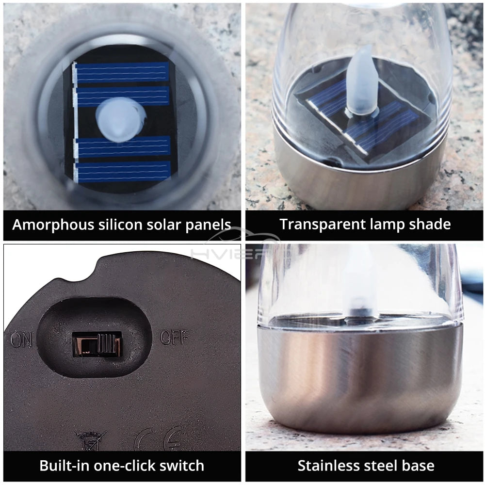 Solar Light LED Stainless Steel Candle Outdoor 