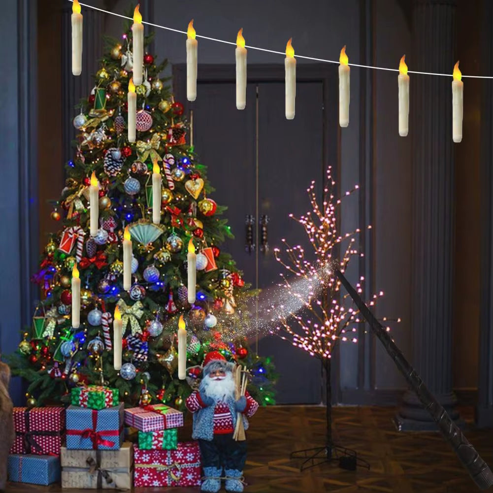 12 Pcs Hanging Floating Candle LED Wand Remote Control Magic Flameless Taper Fake Candle for Halloween Party Decor